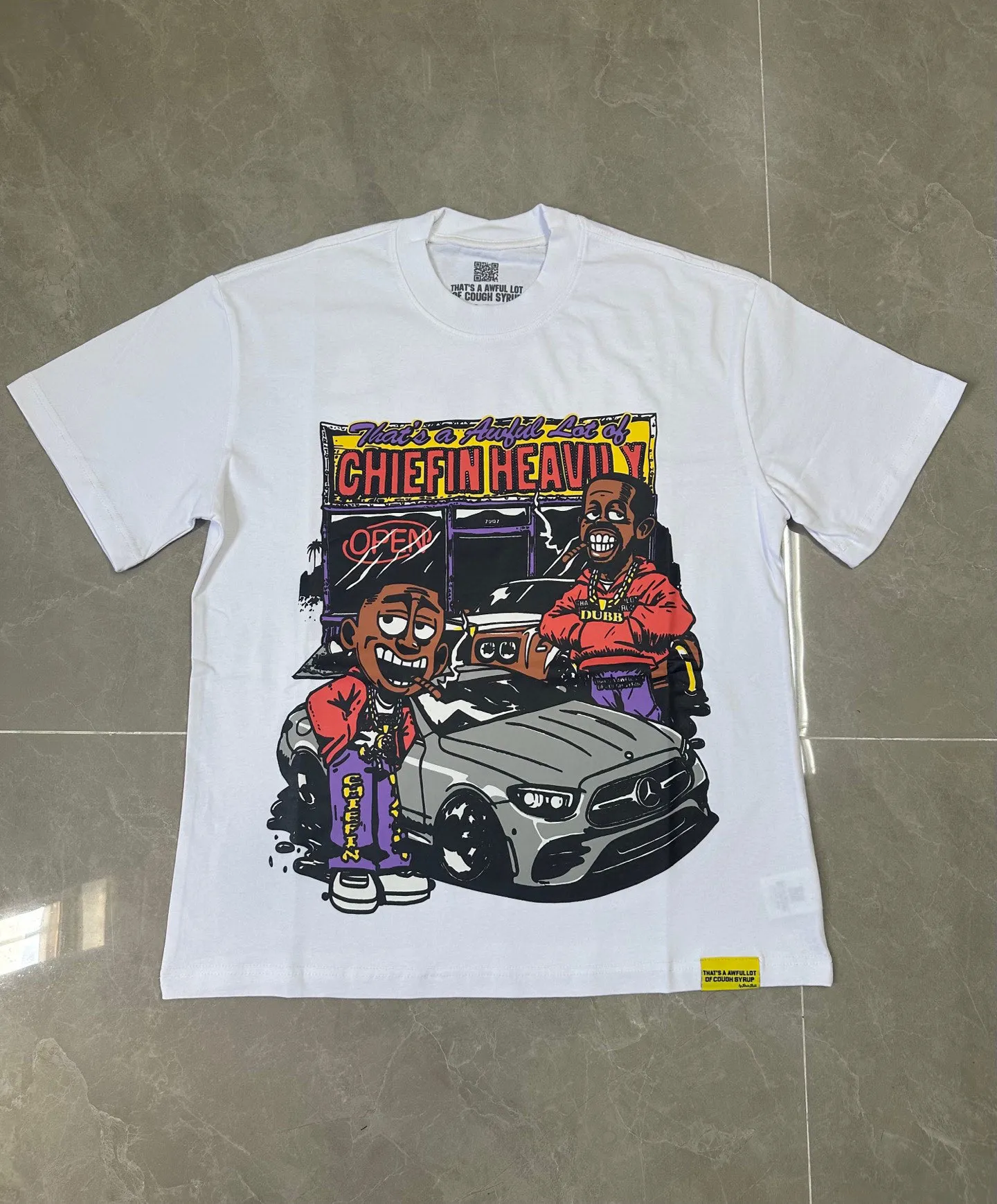 # /White｜That's A AWFUL LOT OF COUGH SYRUP In Stock Real shot American simple trendy brand loose casual T-shirt Fabric (fabric): 32 counts Weight combed double yarn pure cotton Sizes (size): S-M L X L Color (colour): Chinese red/ivory white